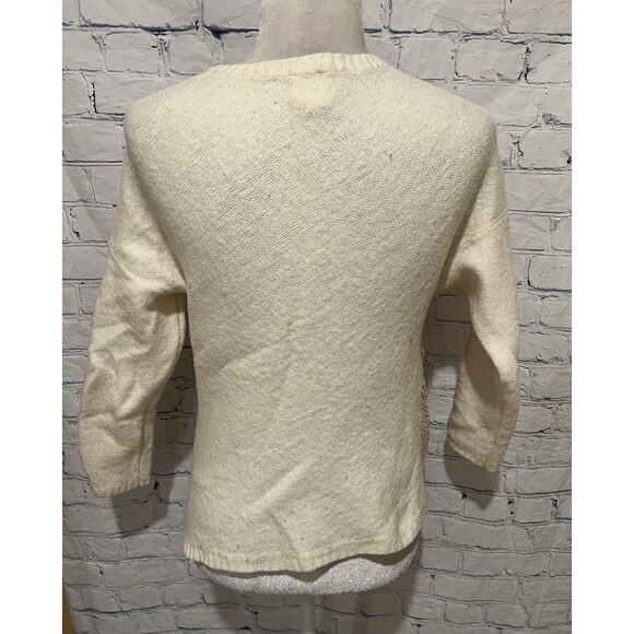 Chico's Chicos Wool Blend Cream Crew Neck Pullover Sweater Embroidered 1/Medium - Picture 4 of 8